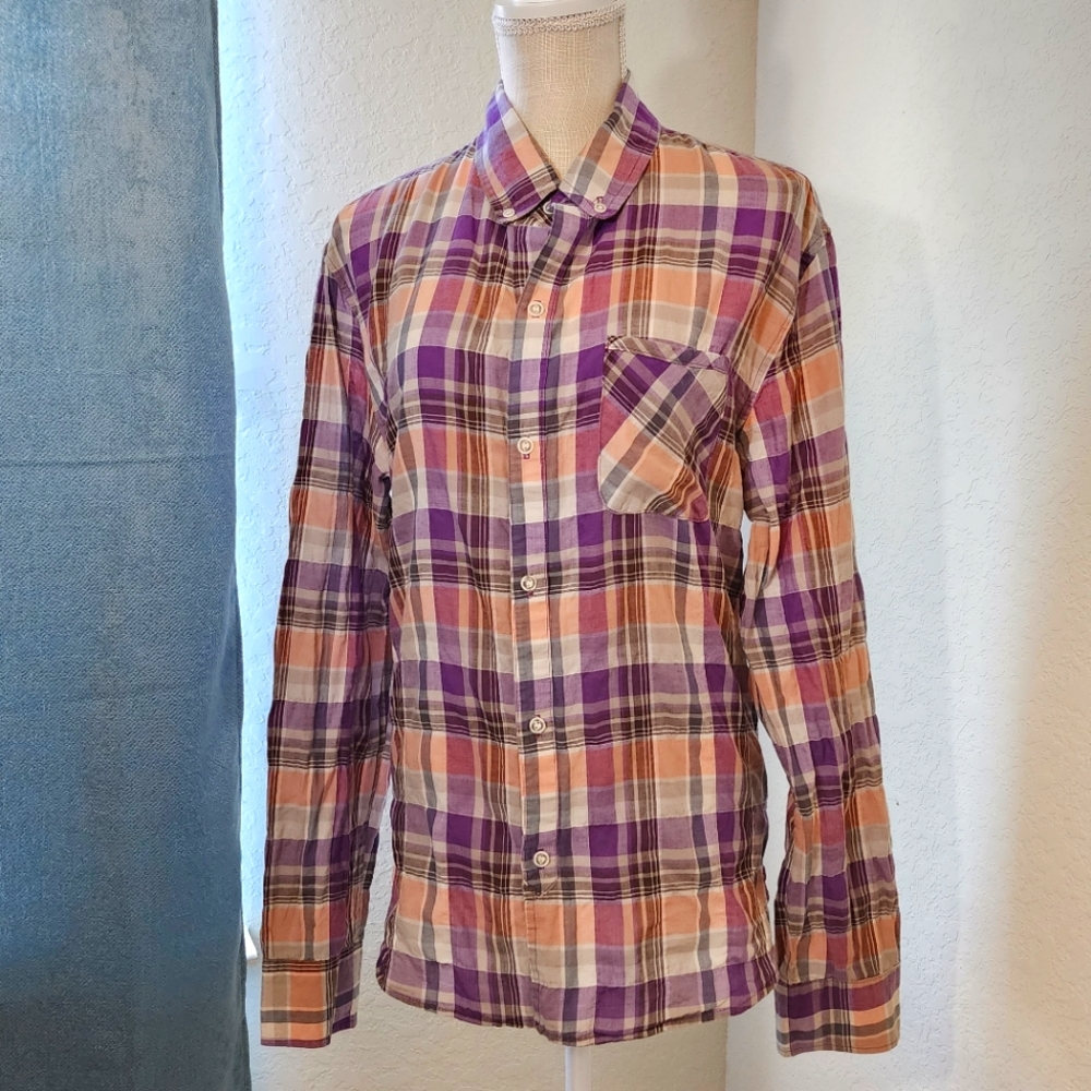Riviera Club Pink Purple Plaid Button-down Blouse